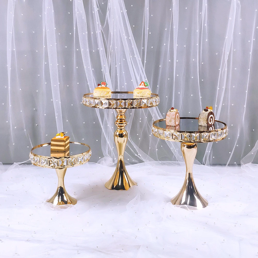 

1pcs cupcake stand crystal cake stand set metal mirror decorated dessert base Wedding party display cake tray