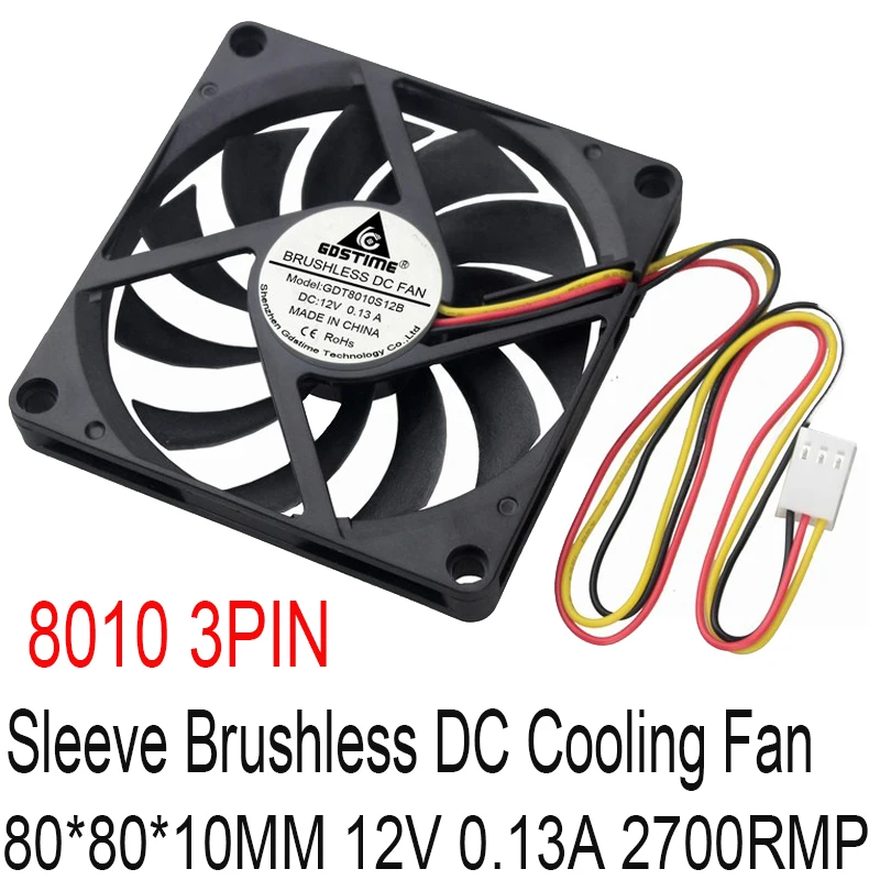 

5 PCS Gdstime DC 12V 8cm 3.14 inch 3Pin 80mm*80mm*10mm FG PC Computer Case CPU VGA 80mmx10mm Cooler 8010 Cooling axial Fan