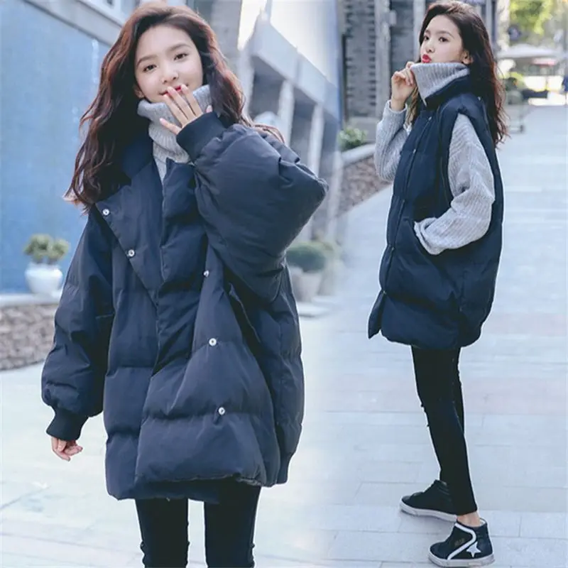 

Korean Detachable Sleeve Down Cotton Women's Winter Jacket 2020 Loose Warm Casual Cocoon Coat Parka Lady Outwear f2044