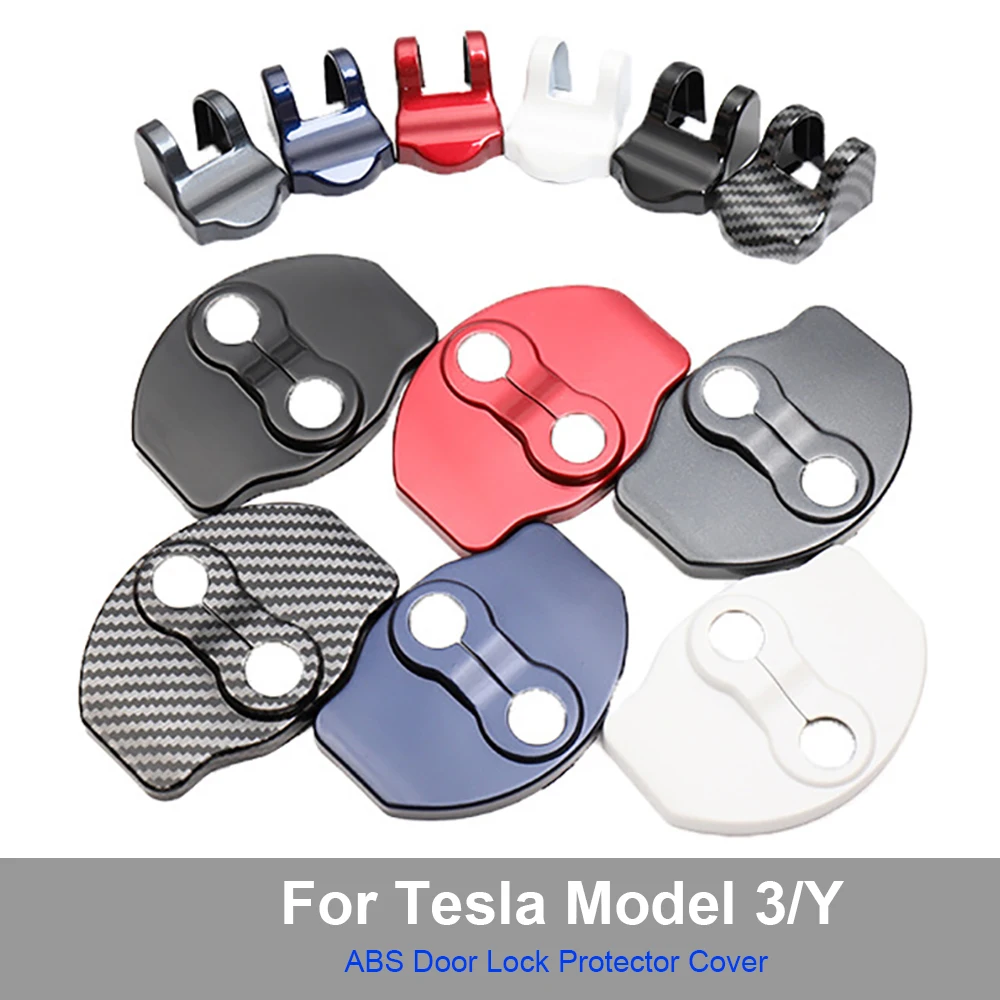 Cubierta protectora de cerradura de puerta, Pestillos para Tesla Model Y Model 3 Highland, cubiertas de Tope de puerta, accesorios interiores, negro, rojo, azul