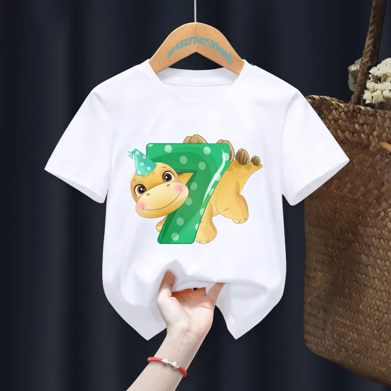 Cute Cartoon Dinosaur Birthday Number 1-10th Fixed printing Baby Kid Customer T-shirt Children Birthday Girl Present Clothes