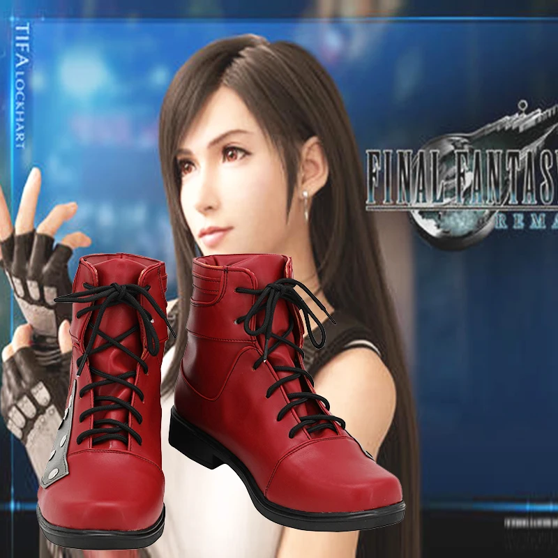 Game Final Fantasy Tifa Lockhart Cosplay Schoenen Pu Lederen Laarzen Halloween Cosplay Prop Op Maat Gemaakt