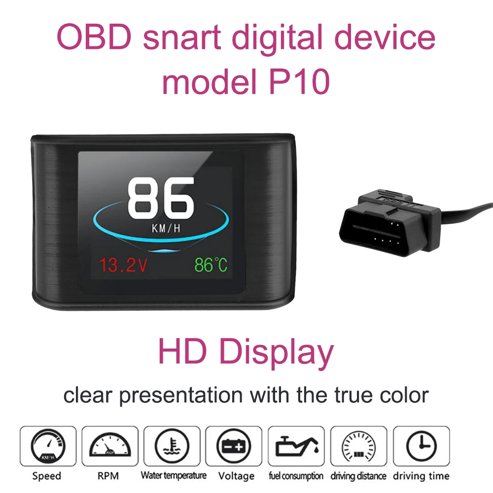 P10 HUD Car Head Up Display OBD2 On-board Computer Digital Speedometer Meter Electronics Automotive Accessories Cartronics Goods