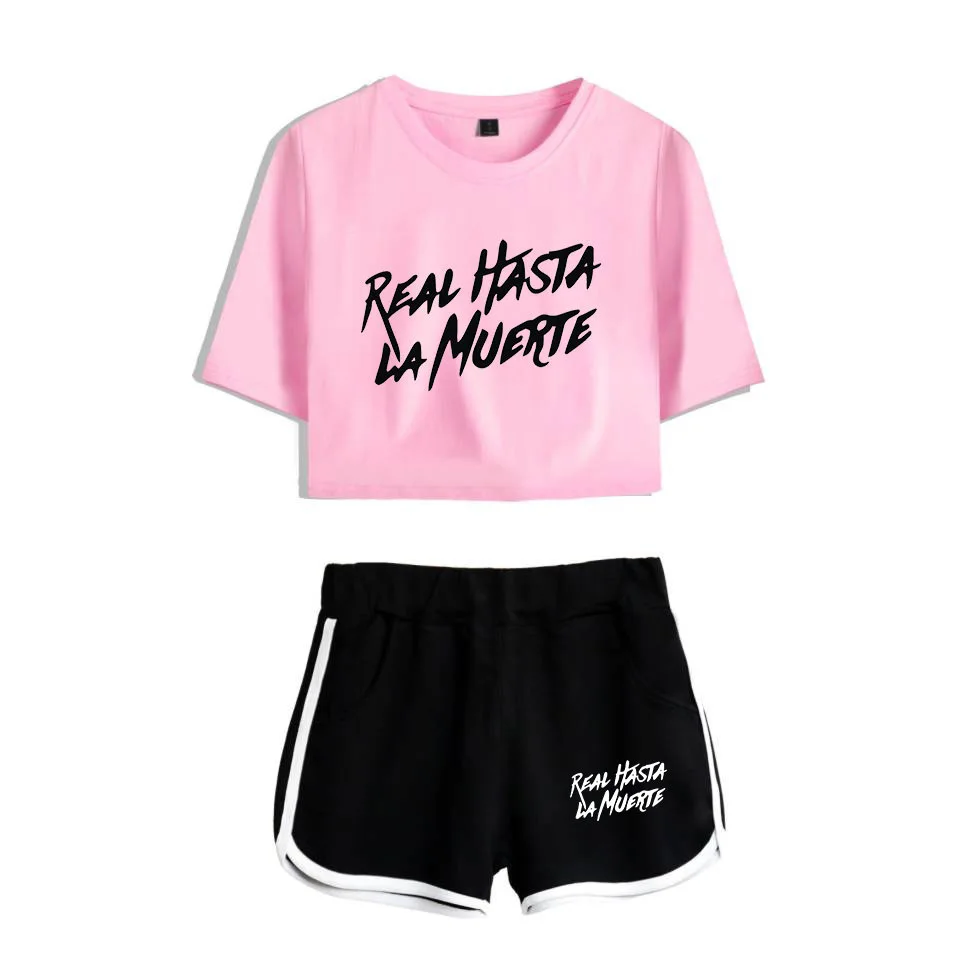 Rapper Anuel AA Real Hasta La Muerte Summer Women\'s Sets Crop Top Shorts Two Piece Outfits Casual Ladies Tracksuit Sportwear