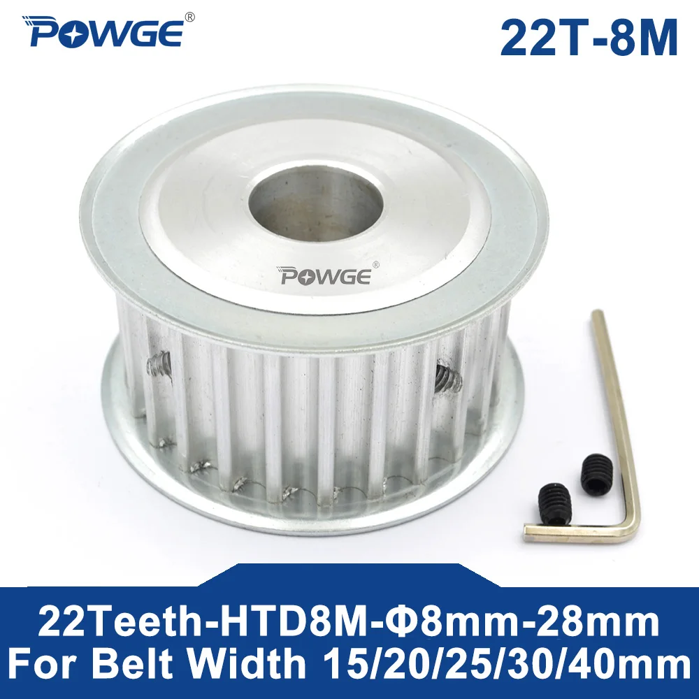 

POWGE Arc HTD 8M 22 Teeth Timing Synchronous Pulley Bore 8-28mm for Belt Width 15/20/25/30/40mm Gear HTD8M 22-8M AF 22T 22Teeth