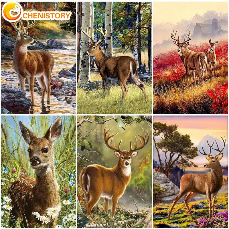 

CHENISTORY Milu Deer Painting By Numbers Animal City Frame Canvas For Adult Diy Kit Drawing Picture Coloring By Number Decor Art