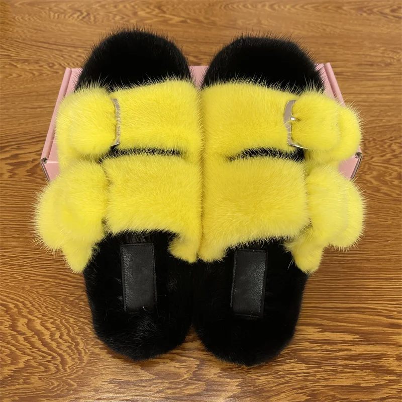 

Luxury Designer ,Winter Slippers Women Sandals 2021 ,Casual Beach Shoes ,Mink Fur Slippers ,Flats Mules Non-slip Slippers