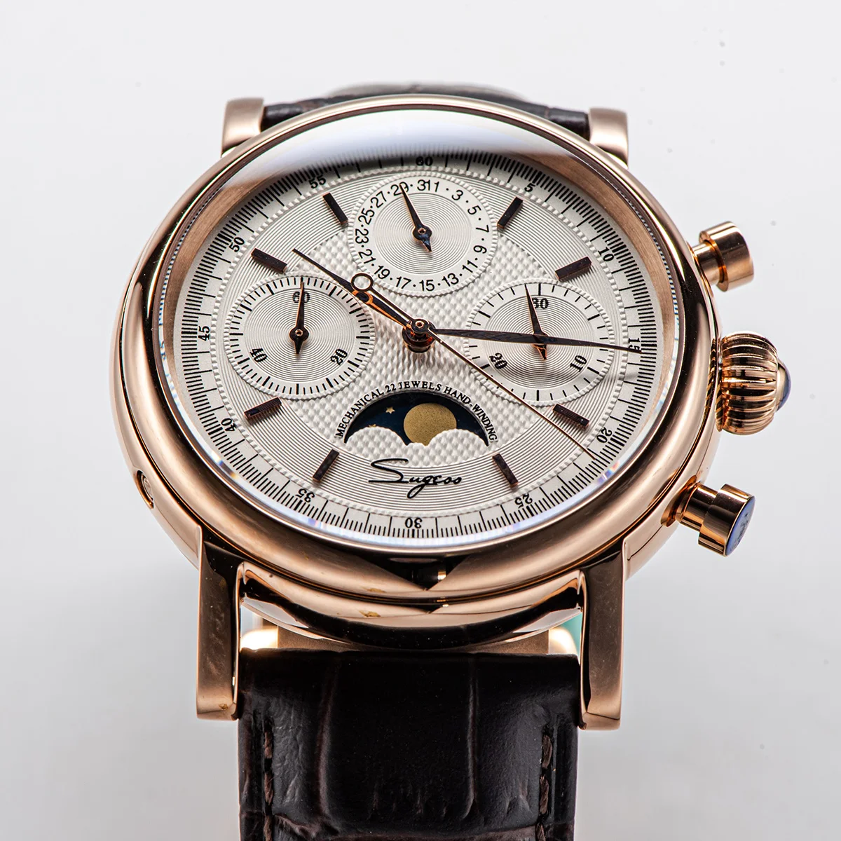 Sugess Pilot Chronograph Mechanical Watches Men Waterproof Original ST1908 Movement Moon Phase Calendar Wristwatch Swanneck 2022