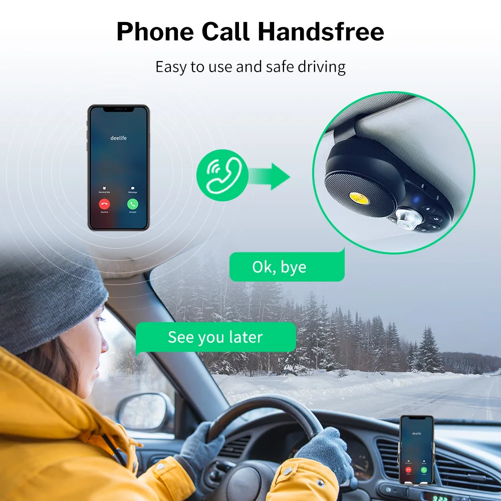 Deelife Handsfree Bluetooth Car Kit Sun Visor Speaker Auto Wireless Speakerphone Carkit for Phone Hands Free