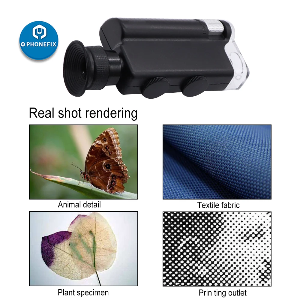 Imagem -04 - Microscópio Ajustável Universal Portátil Móvel Clip-tipo Microscópio de Smartphone Jóias Lupa com Lâmpada Led 60x240x