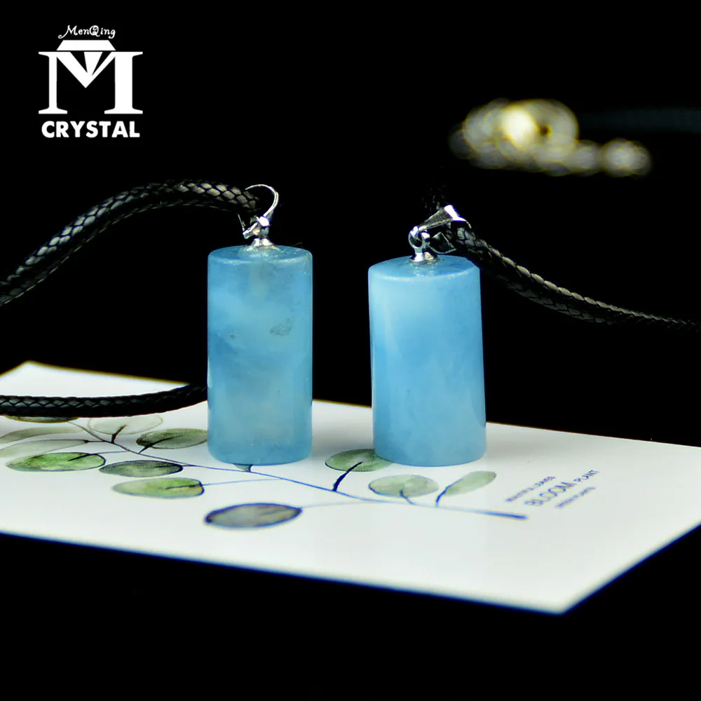 Natural Aquamarine Crystal Pendant Blue Ice Quartz Stone Love Raw Material Blue Gemstones Pendant Necklaces Gift