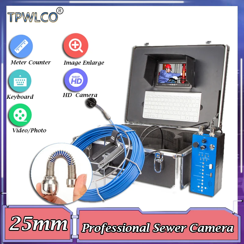 

With Meter Counter 7" LCD Monitor Underwater Industrial Endoscope Plumbing System Waterproof 25mm Professional Sewer Camera 20m