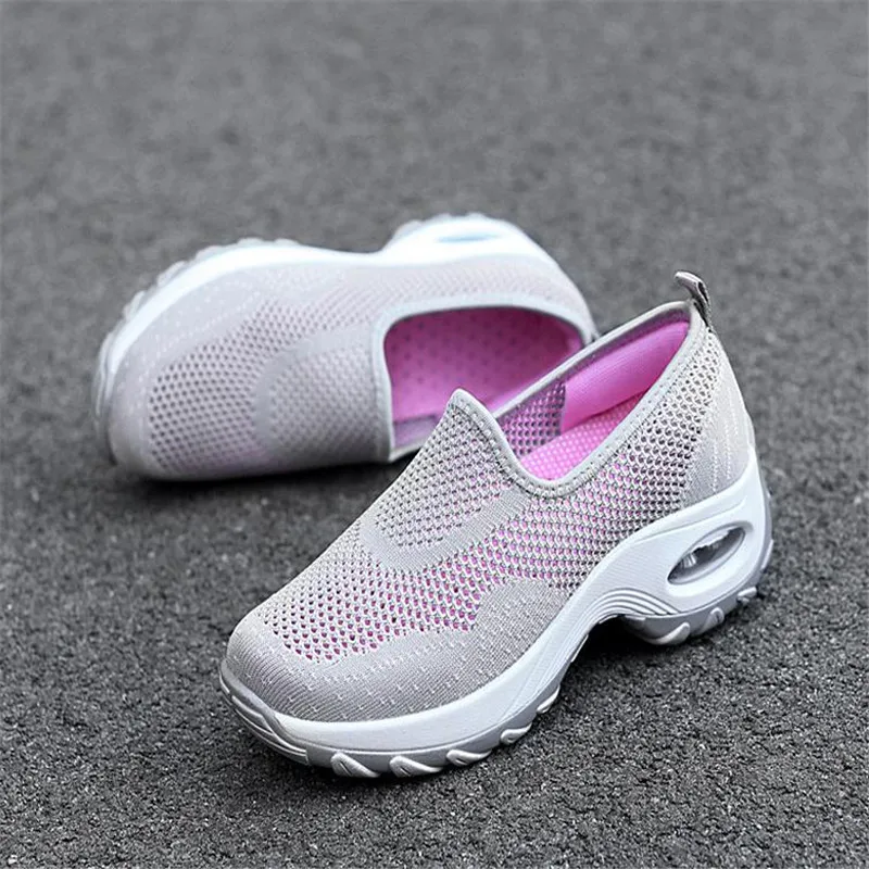 Woman Vulcanized Shoes Thick Bottom Shallow Air Mesh Breathable Slip-On Ladies Sneakers Solid Leisure Plus Size Female Footwear