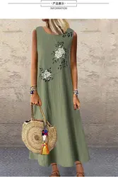 Sundress Women Summer Dress Printing Sexy Dress Midi  Casual Linen Loose Sleeveless printed Long Maxi Dress