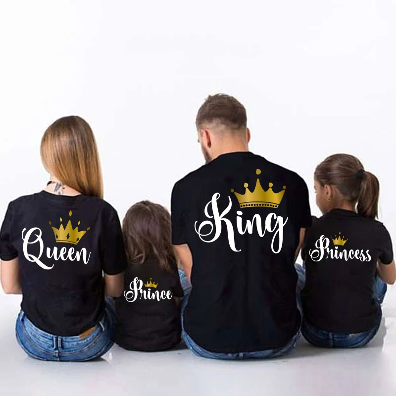 Family matching clothes T shirt KING QUEEN PRINCESS PRINCE Letter Mother Father Daughter Son Kid Family look Mommy and Me Tshirt