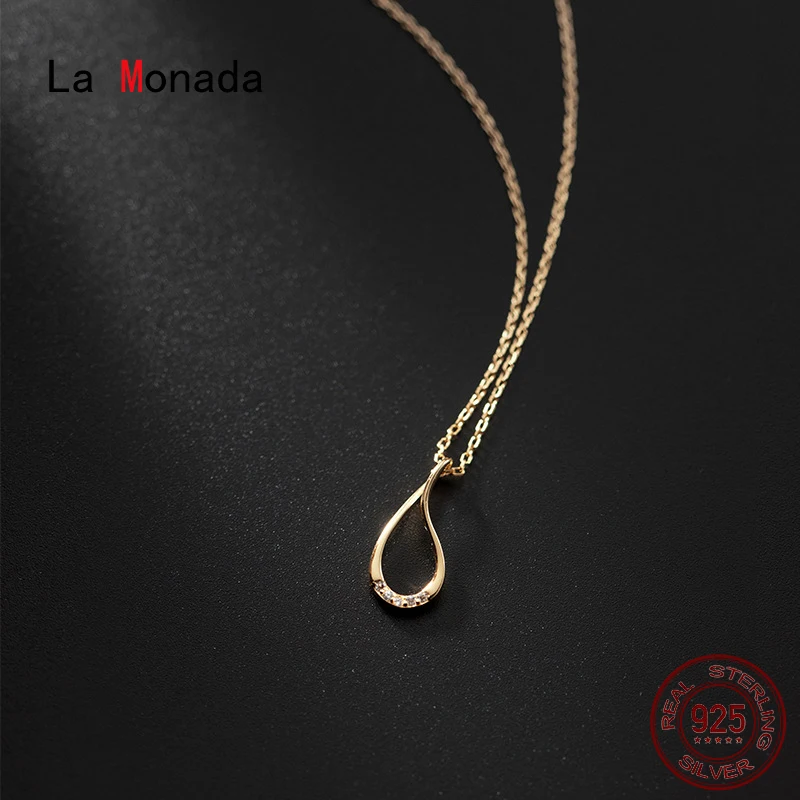 La Monada Women's Necklace 925 Silver Chains Woman On Neck Hollow Waterdrop Pendant Fine Jewelry For Women Necklace Silver Girls