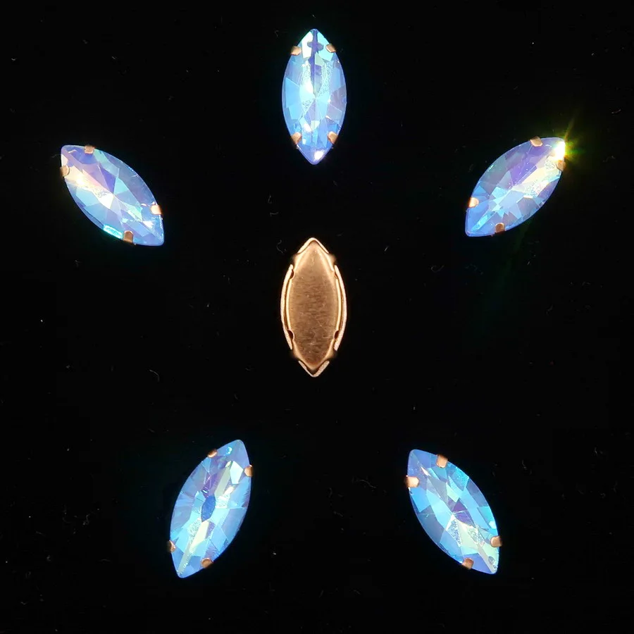 Pferdeaugenförmige Goldklauenfassungen, Jelly Candy Glas & AB Farben Kristall 7*15mm 20 Stück/Packung, zum Aufnähen, Strassperlen, Kleidung, DIY-Verzierung – Detail 13
