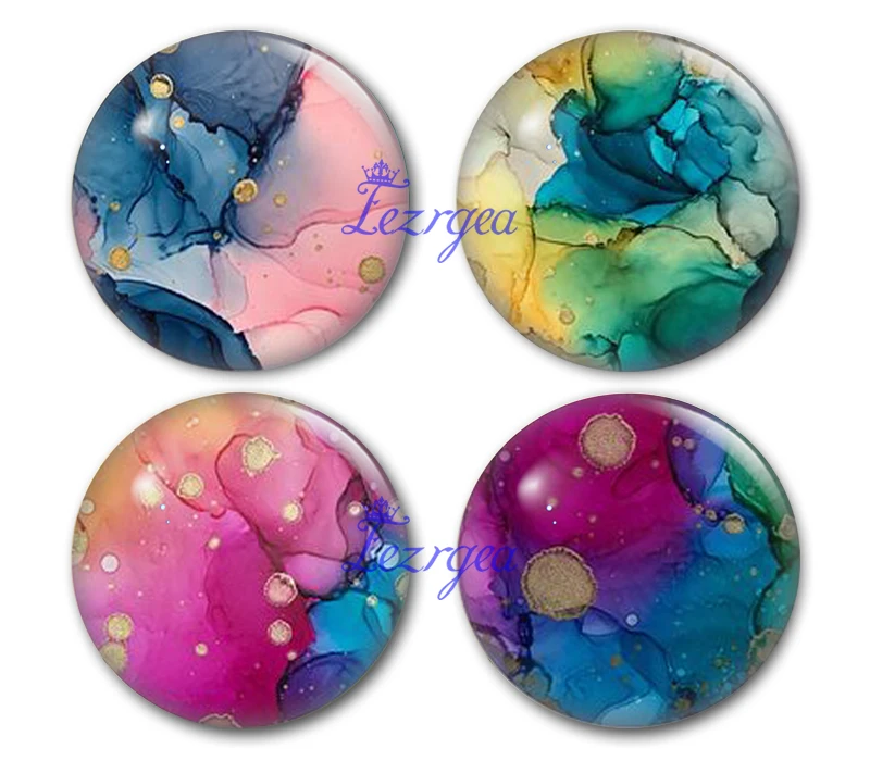 Water Color Glass Cabochon Rainbow Round Photo Cabochons Demo Flat Back DIY Ring Colar Pulseras Kolczyki Jewelry Making Findings