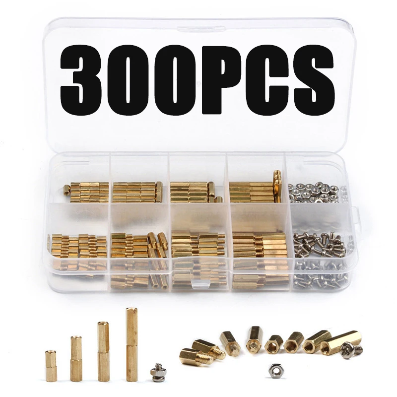 

300Pcs M2 Brass Copper Female/Male Spacing Screws Pillar Stand Off Hex Column Spacer Screw Nut Fastener Tool