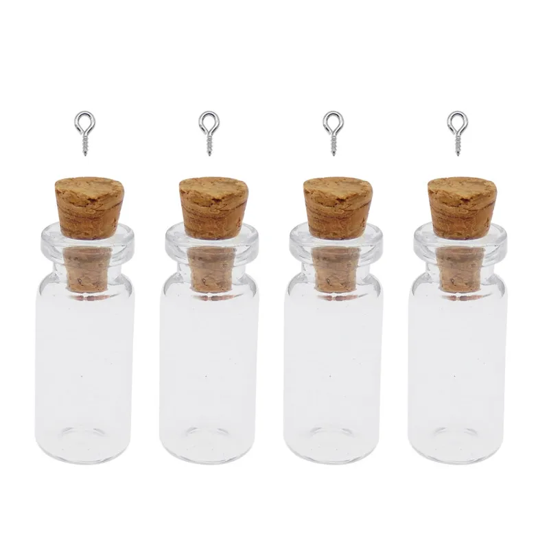 Julie Wang 10PCS 1ml Tiny Clear Glass Wish Bottles Charms Hook Vials Jars Containers Cork Stoppers Home Decor Birthday Bless