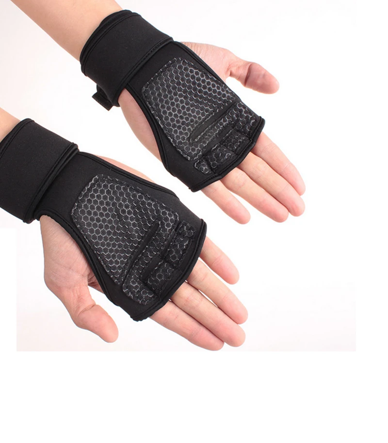 1 Pair Gym Fitness Gloves Hand Palm Protector with Wrist Wrap Support Crossfit Workout Bodybuilding Power Weight Lifting