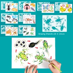 8pcs Animals and insects Growth Cycle Life Learning Montessori Educational Plastic Drawing Painting Stencils Toys for kids