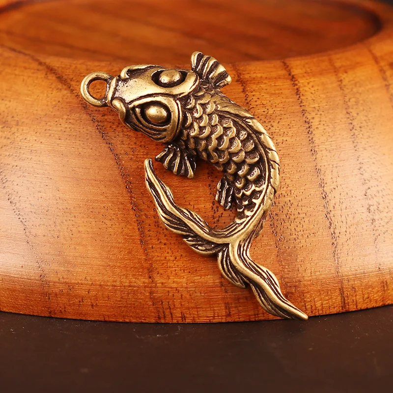 Pure Brass retro Hollow koi fish ornament Miniature Fitting Keychain Pendant souvenir gift Accessories
