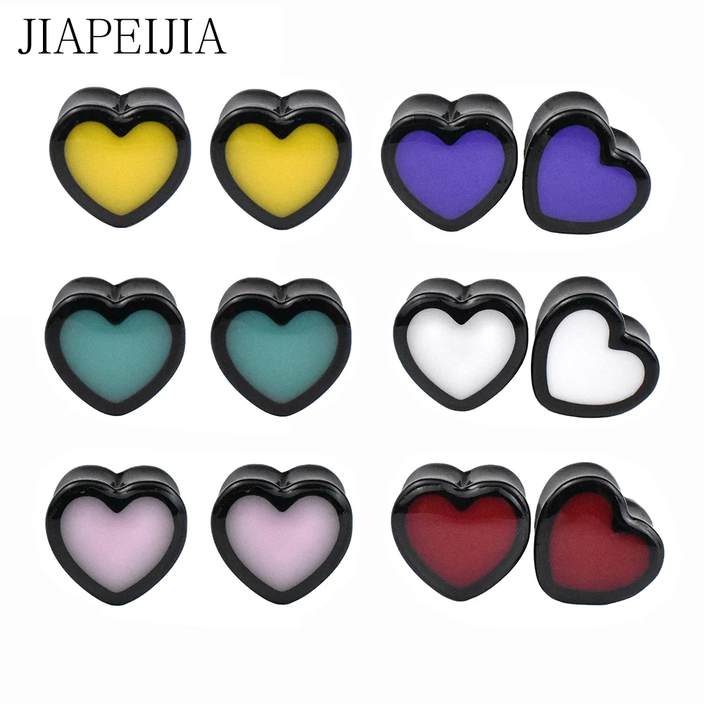 Pure Color Heart Shape Ear Gauges Tunnels and Plug Acrylic Ear Stretching Kit Expander Piercing Earring 6-25mm