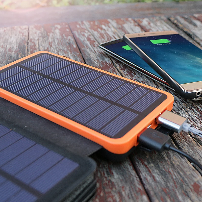 8000mAh składany ładowarka solarna Powerbank na energię słoneczną z latarką podwójny Panel solarny USB Powerbank dla smartfonów