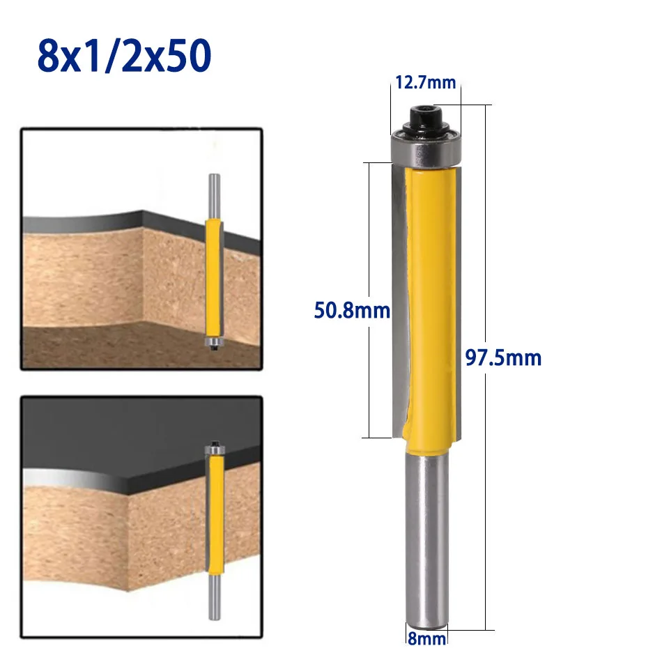 3 Pcs 8mm Shank 1/2  Flush Trim Router Bit Drills with Top Bearing for Wood Tungsten Carbide Tipped Milling Cutter Carving