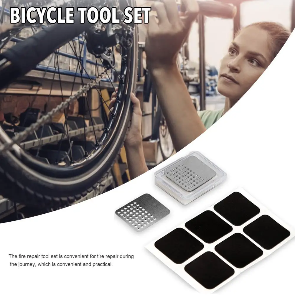 Bicycle Tyre Self Adhesive Patch Kit 6pcs Bike Tire Repair Patches with Abrasive Sheet and Box Bike Tire repair Accessories