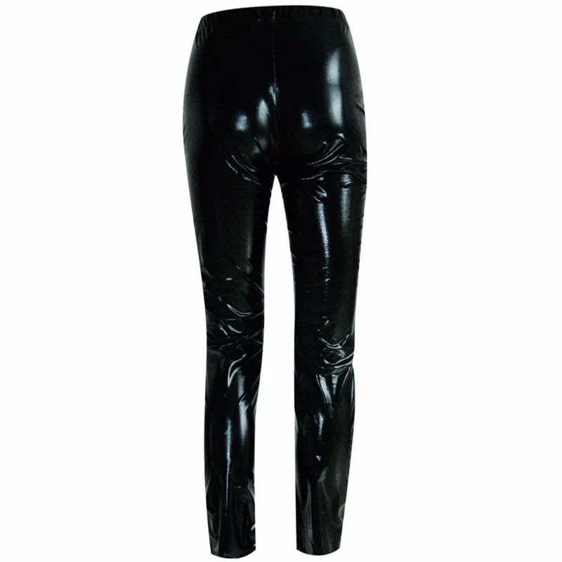 Women Gothic Faux Leather Elastic Leggings Hollow Out Lace Up PU Leggins Leggings Lady Fetish Sexy Black Punk Rock Skinny Pants