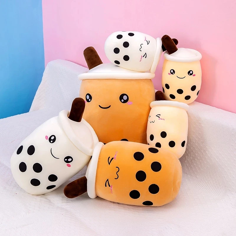 25cm Cartoon Bubble Tea Cup Shaped Pillow Real-life Stuffed Soft Seat Cushion Creative Room Decor Funny Gift for Kids Baby