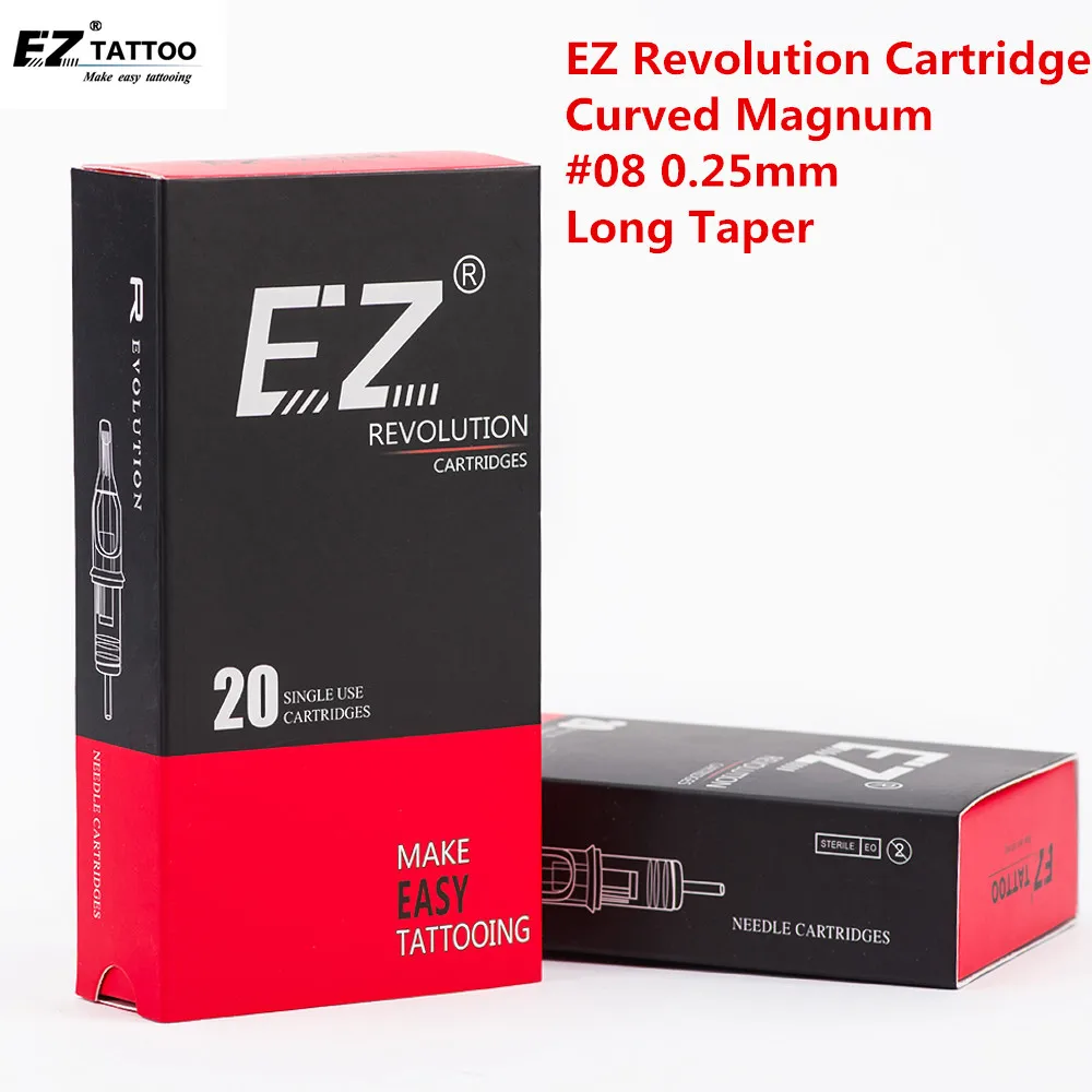 EZ Tattoo Needles Revolution-Patrone gebogen/rund Magnum # 08 0,25 mm für Kartuschen-Tattoo-Maschine und Griffe 20 Stück/Menge