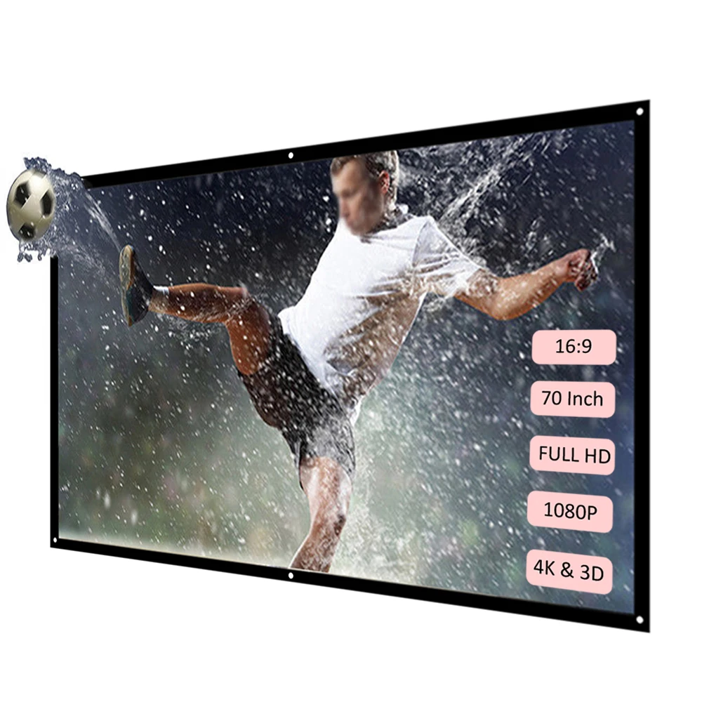 70\'\' 100\'\' 120\'\' Portable Projector Screen HD 16:9 White Dacron Projection Screen Foldable for Home Theater Wall Projection