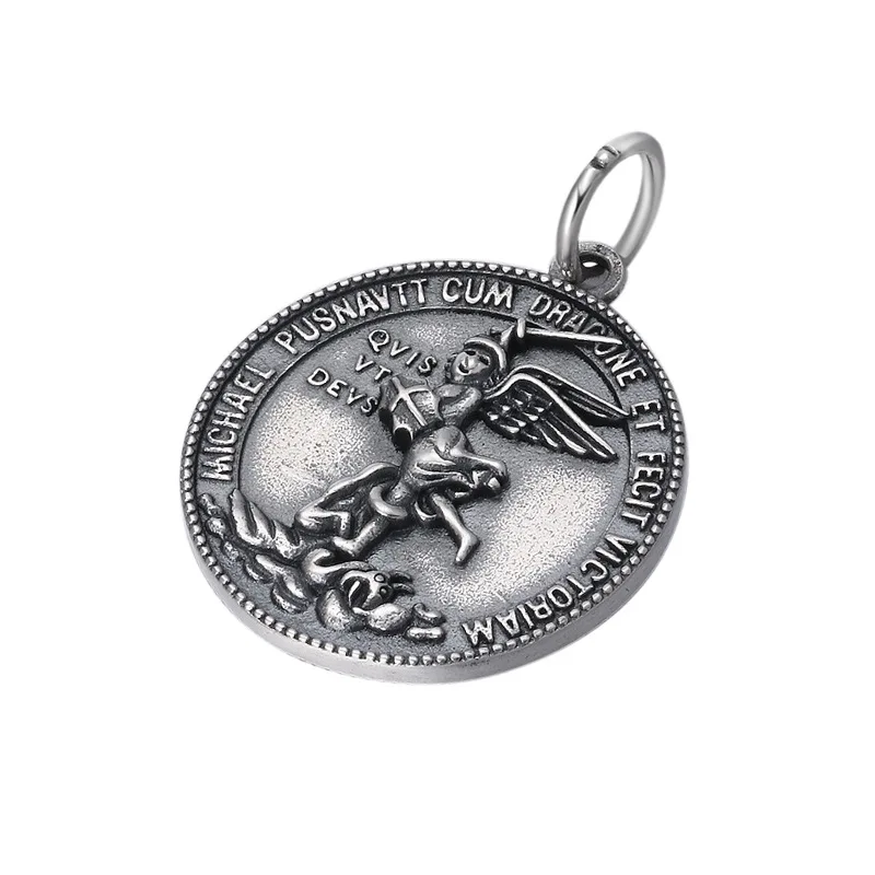 Archangel Saint Michael 925 Sterling Silver Pendants Unisex Thai Silver Guardian Angel Portrait Round Charm Pendant TSP254