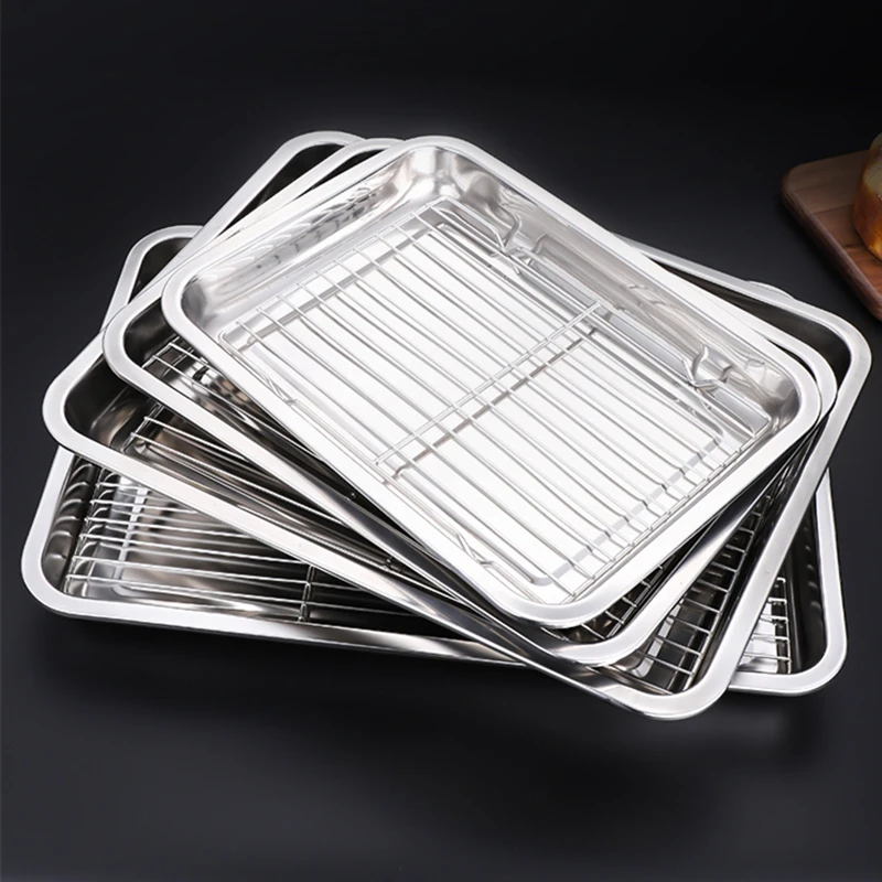 Stainless Steel Bakeware Food Storage Tray Baking Pan BBQ Oil Filter Grid Line Bread Pastry Plate Cooling Rack Kitchen Utensils