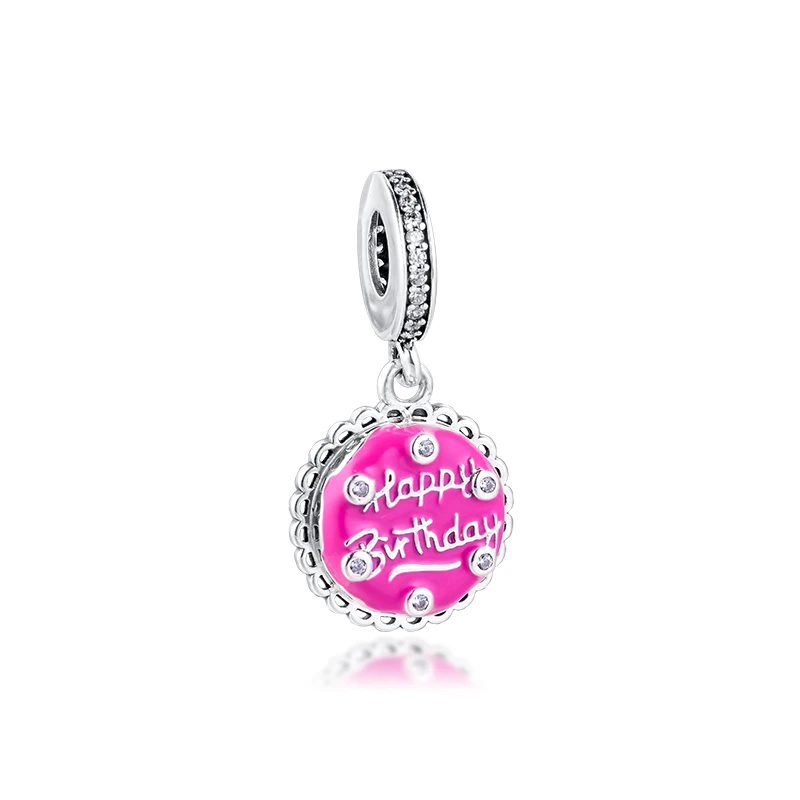 

Charms fits for Bracelets Necklaces 100% 925 Sterling Silver Jewelry Pink Birthday Cake Dangle Beads Free Shipping