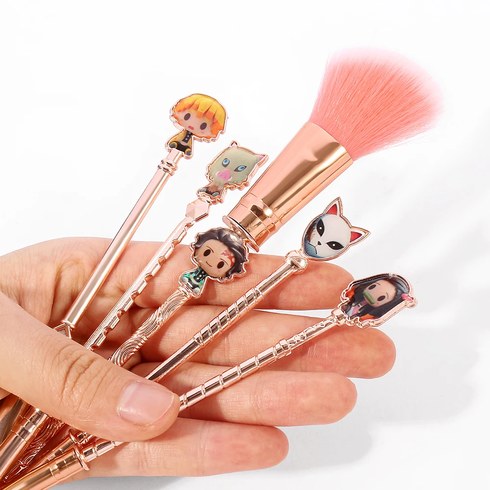 5pcs Demon Slayer Kimetsu no Yaiba Makeup Brushes Set Japan Anime Cosplay Women Makeup Tool Face Eyes Cosmeitcs Synthetic Hair