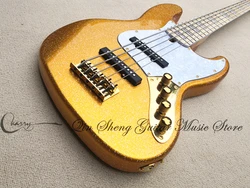 5-String Bass Guitar JB Gold Bass Basswood Body Maple Neck Fixed BridgeWhite Pearl Pickguard Active Battery