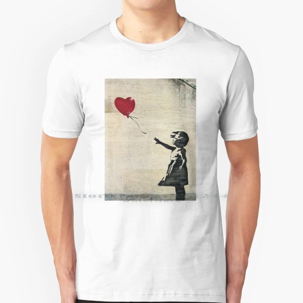 Banksy's Girl With A Red Balloon Iii T Shirt 100% Pure Cotton London England United Kingdom Banksy Graffiti Girl Stencil Red