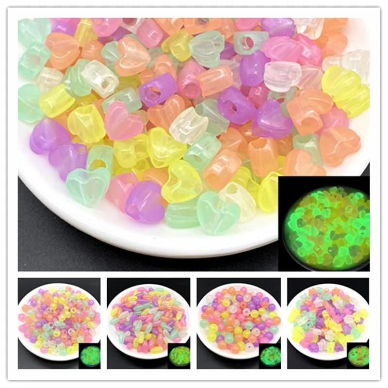 50pcs/Lot Mixing Color Luminous Beads Acrylic Spaced  For Jewelry Making DIY Charm Bracelet Necklace Accessories