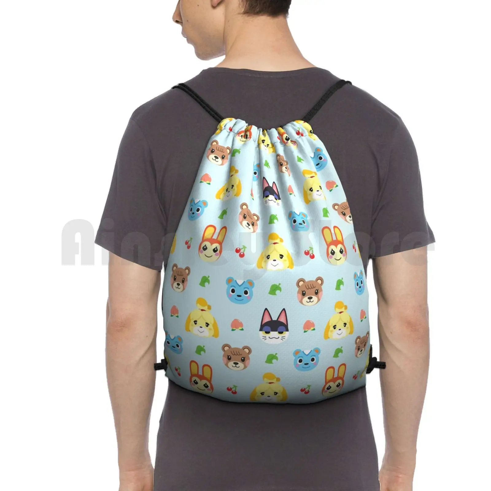 

Animal Pattern-Blue Backpack Drawstring Bag Riding Climbing Gym Bag Animal Acnl Acnh Isabelle Bunnie Filbert Punchy Maple