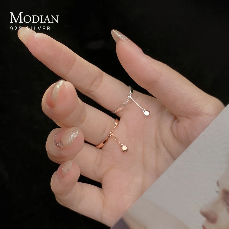 Modian Fashion 925 Sterling Silver Stackable Simple Engagement Rings for Women Adjustable Beads Chain Finger Rings Fine Jewelry