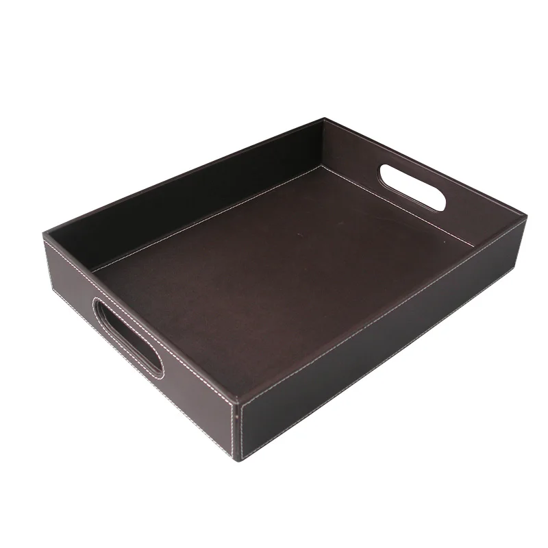 Home Supplies Hotel Serving Tray Faux Leather Waiter Tray Tea Cup Tray Storage Holder