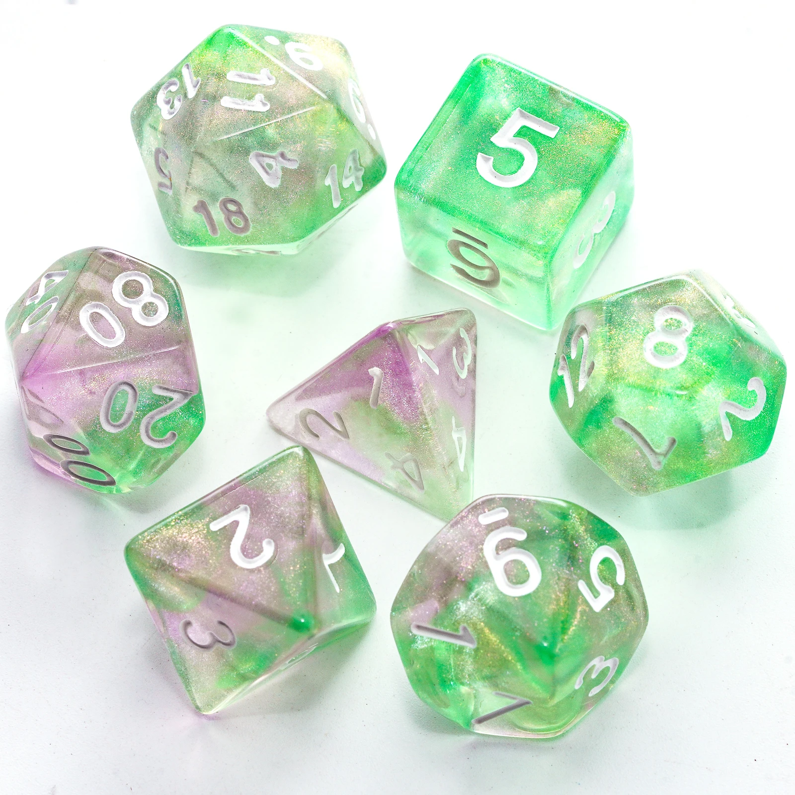 DND 7Pcs/Set Dice Set with Glitter D4 D6 D8 D10 D% D12 D20 Transparent Polyhedral Dice Set for Role Playing Board Games D&D