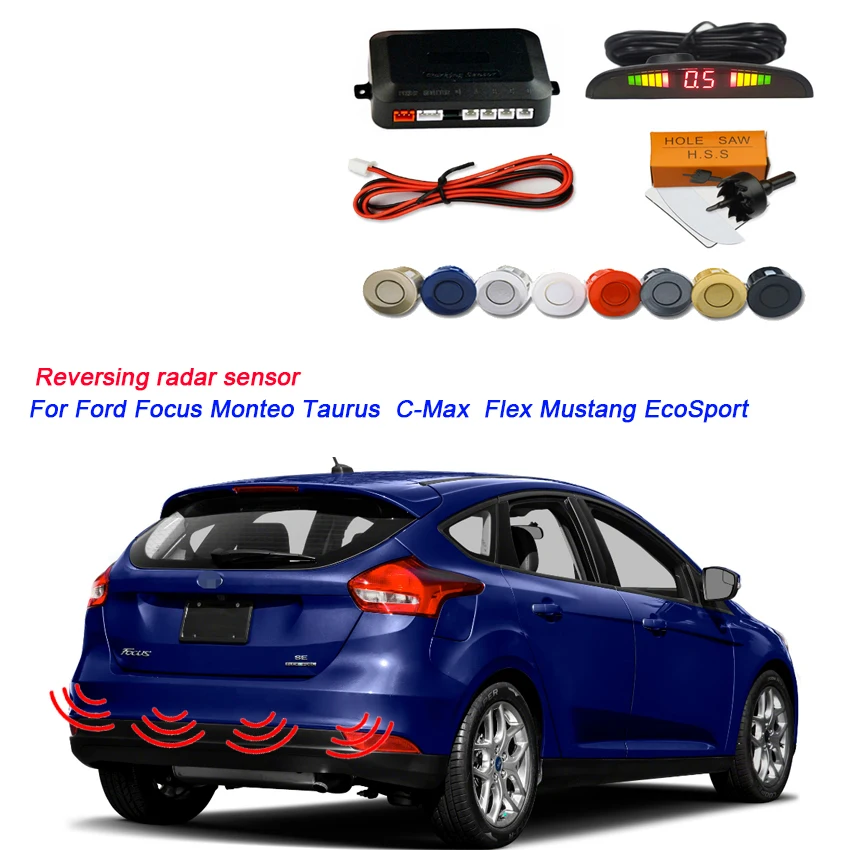 Car 4 sensors reversing radar For Ford Focus Monteo Taurus C-Max Flex Mustang EcoSport, led screen safety distance display