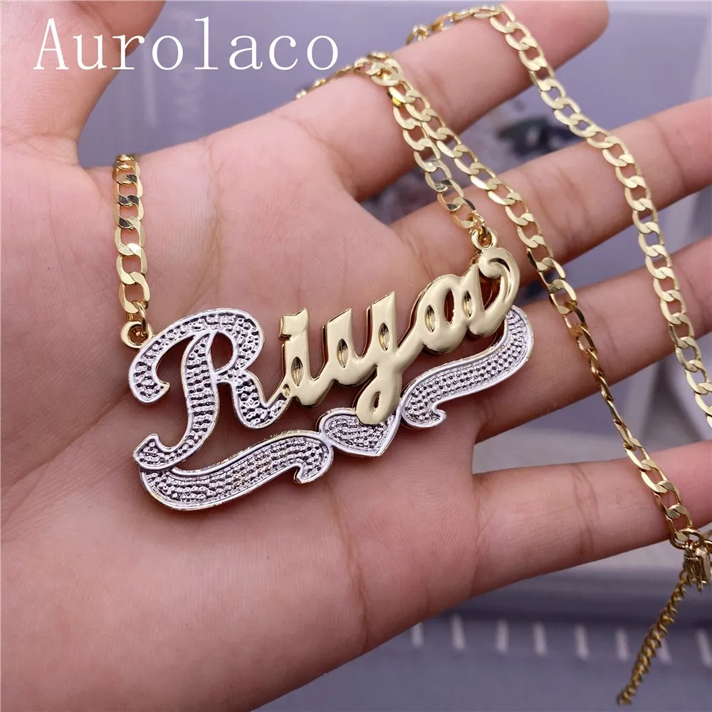 Imagem -04 - Aurolaco Nome Personalizado Colar com Coroa de Prata Personalizado Cor de sob o Coração 3d Placa de Identificação Colar para Presentes Femininos Aço Inoxidável