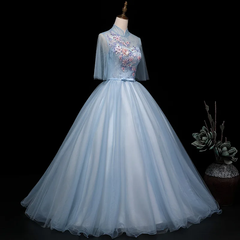 2021 frühjahr Hohe Ansatz Halbe Kappe Hülse Quinceanera Kleider Illusion Prinzessin Studio Foto 3D Blume Spitze Stickerei Ballkleid