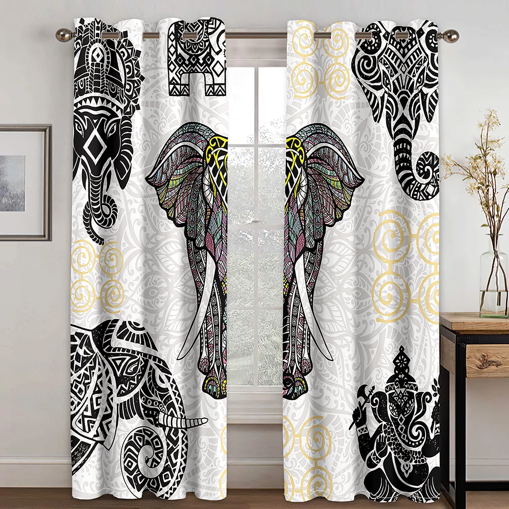 

Bedroom Blackout Curtains Mandala Elephant Printed Window Curtains Living Room Thermal Insulating Drapes Cortinas カーテン